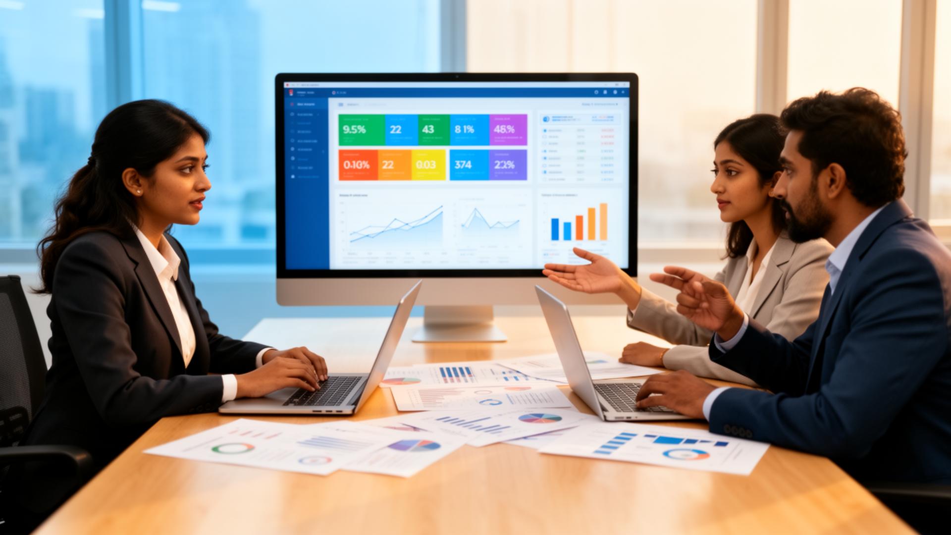 Finance team reviewing dashboard