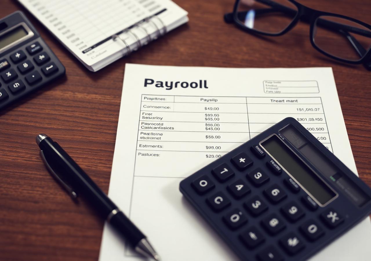 Payroll documents on desk